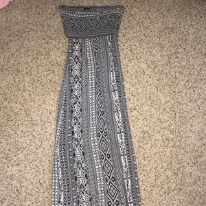 Tribal-print  Strapless Black & White Maxi Dress
